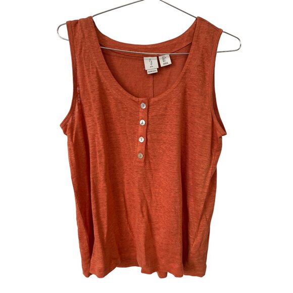 Joie Linen Henley Tank Top Size Small Sleeveless Scoop Neck Burnt Orange Basics - Picture 1 of 8